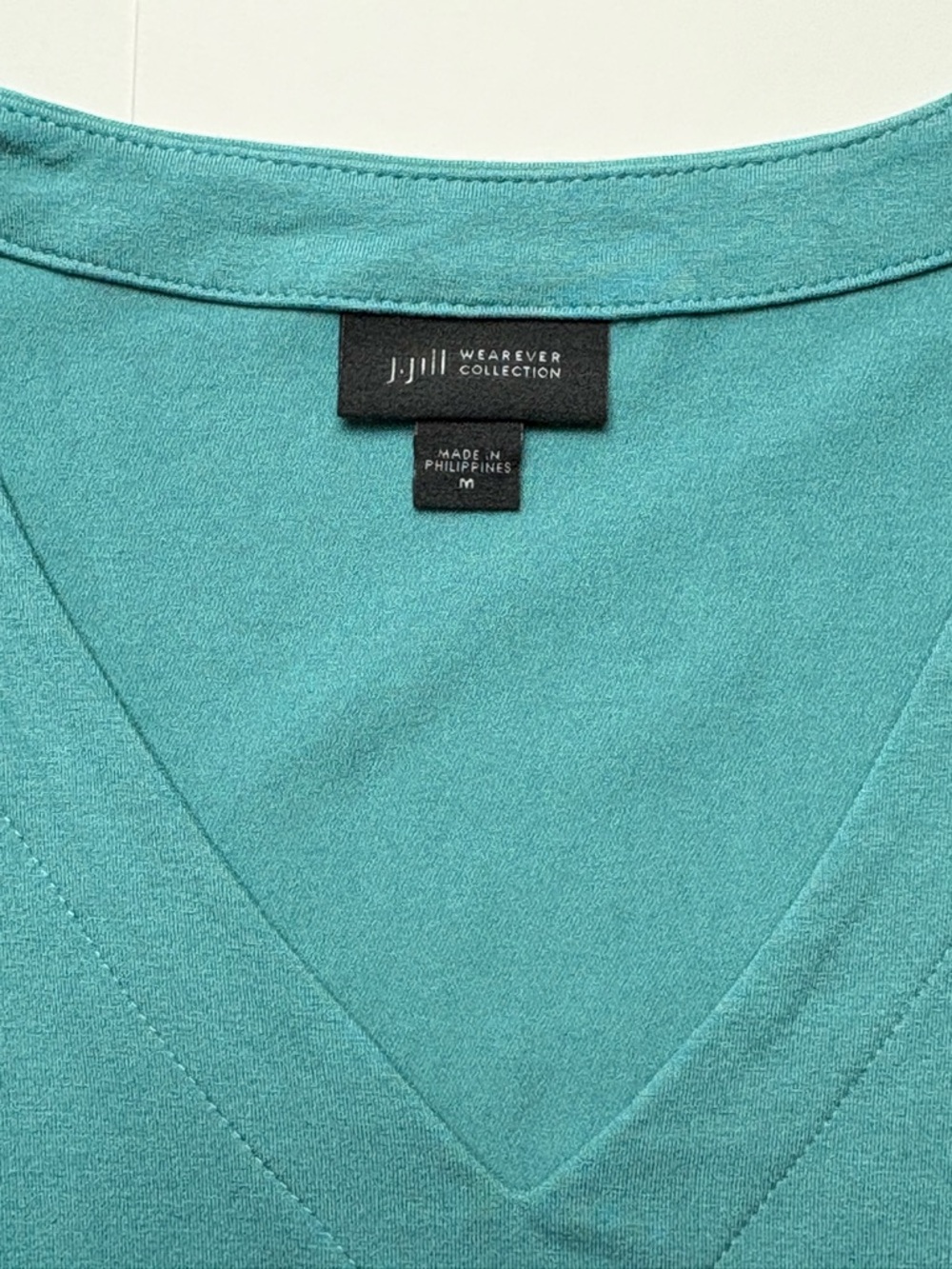 J. Jill Wearever Collection Turquoise Floral Border V-Neck Dress M Stretch - Picture 7 of 9
